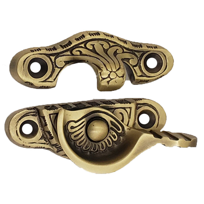 Eastlake Pattern Solid Brass Window Lock (Antique Brass Finish) COPPER MOUNTAIN HARDWARE