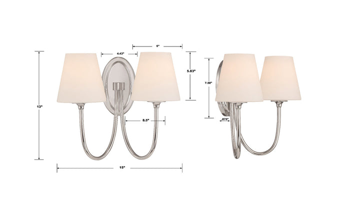 Crystorama Crystorama Juno 2 Light Polished Nickel Sconce