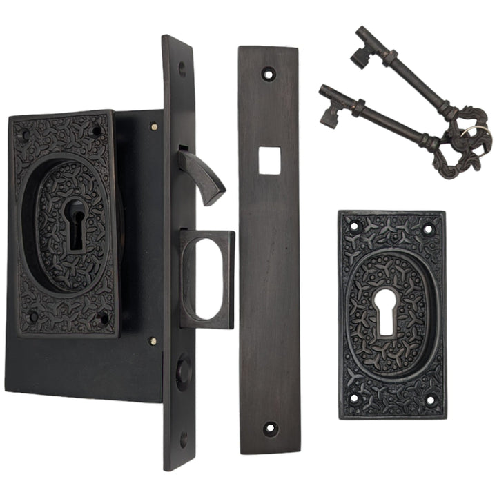 COPPER MOUNTAIN HARDWARE Rice Pattern Pocket Privacy Style Door Set in Several Finishes