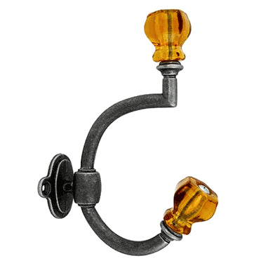Glass Antique Pewter Coat Hook: Warm Amber Glass COPPER MOUNTAIN HARDWARE