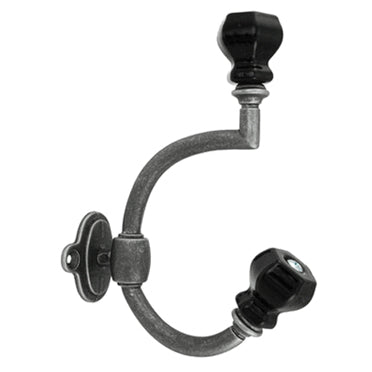 Glass Antique Pewter Coat Hook: Jet or Milk Black Glass COPPER MOUNTAIN HARDWARE