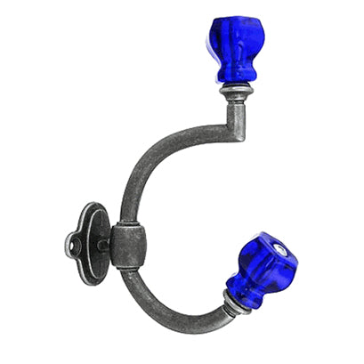 Glass Antique Pewter Coat Hook: Cobalt or Dark Blue Glass COPPER MOUNTAIN HARDWARE