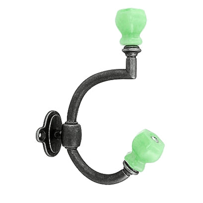 Glass Antique Pewter Coat Hook: Jadeite or Milk Green Glass COPPER MOUNTAIN HARDWARE