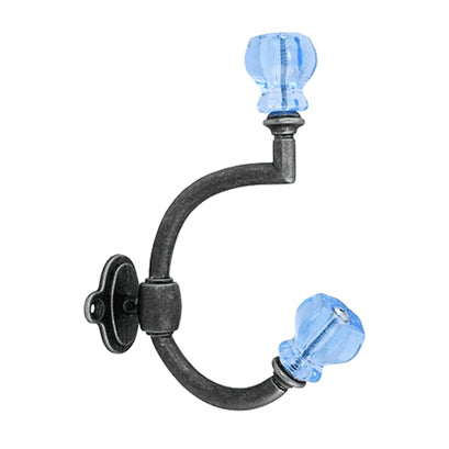 Glass Antique Pewter Coat Hook: Light Blue Glass COPPER MOUNTAIN HARDWARE