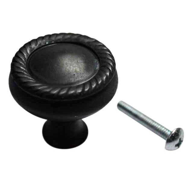 1 1/4 Inch Solid Brass Round Georgian Roped Border Knob (Black Bronze Finish) COPPER MOUNTAIN HARDWARE
