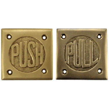 COPPER MOUNTAIN HARDWARE Solid Brass 2 3/4 Inch Brass Classic American "Pull" & "Push" Signs