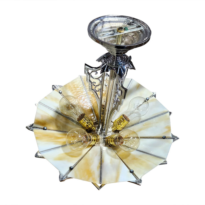17 Inch Classic Art Deco Close Ceiling Light with Amber Glass (Polished Chrome Finish) COPPER MOUNTAIN HARDWARE
