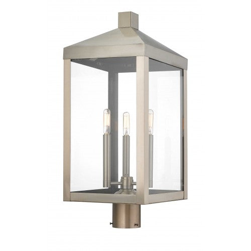3 Light Brushed Nickel Outdoor Post Top Lantern Livex