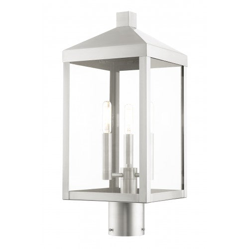 3 Light Brushed Nickel Outdoor Post Top Lantern Livex