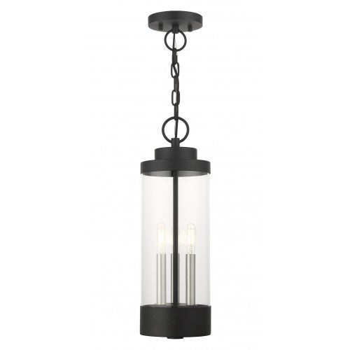 3 Light Textured Black Outdoor Pendant Lantern Livex