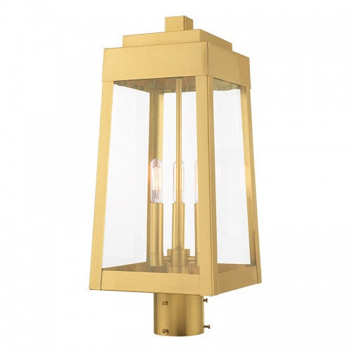 3 Light Satin Brass Outdoor Post Top Lantern Livex
