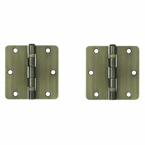 3 1/2 Inch x 3 1/2 Inch Ball Bearing Steel Hinge (Antique Brass Finish) DELTANA