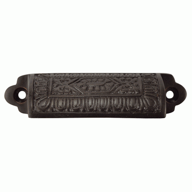 3 5/8 Inch Overall (3 Inch c-c) Traditional Square Eastlake Style Bin Pull (Black Bronze  Finish) COPPER MOUNTAIN HARDWARE