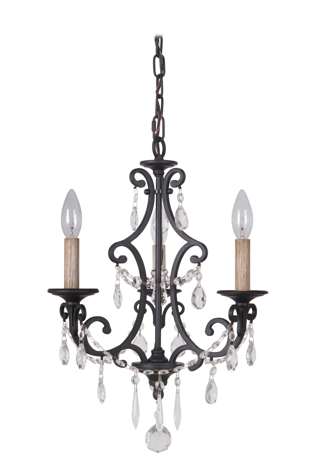 ##Antique Hardware## Bentley 3 Light Chandelier in Matte Black