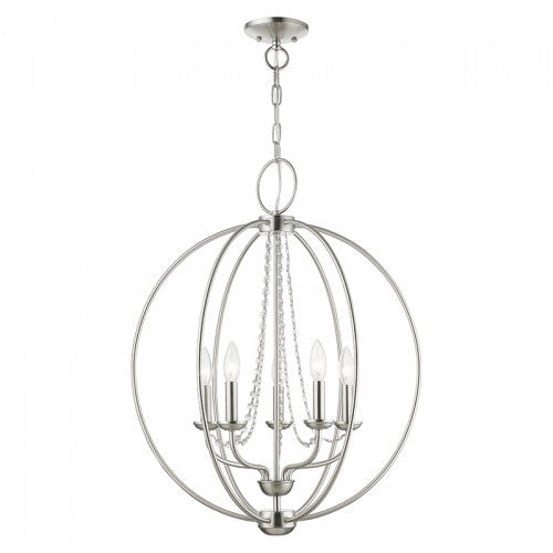 5 Light Brushed Nickel Globe Chandelier Livex