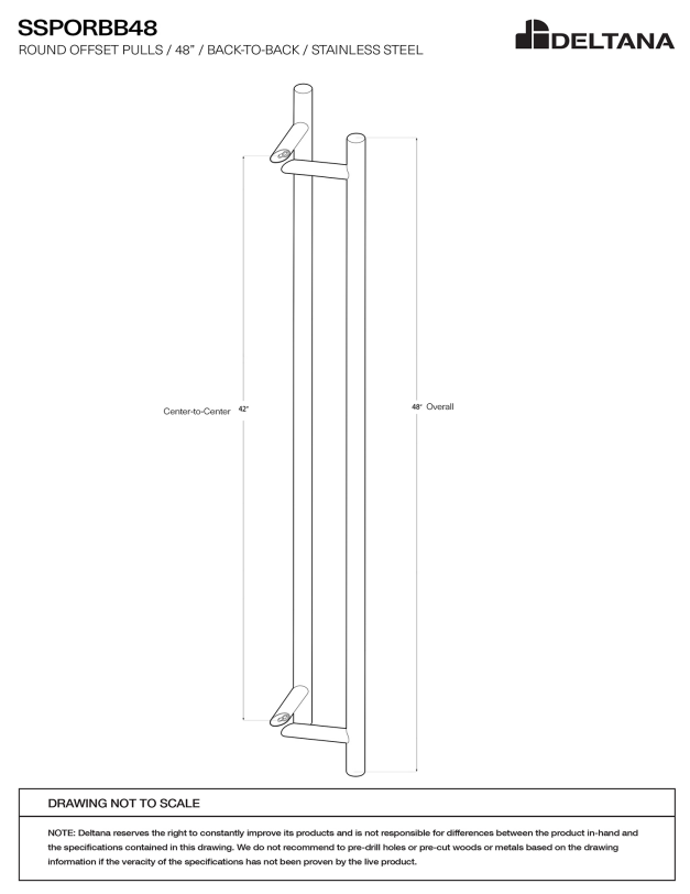 48 Inch Stainless Steel Back-To-Back Round Offset Pulls (Several Finishes Available)