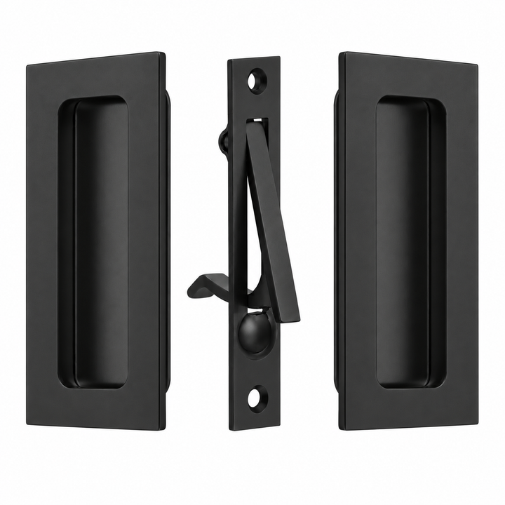 4 Inch Solid Brass Modern Rectangular Pocket Door Pull Set