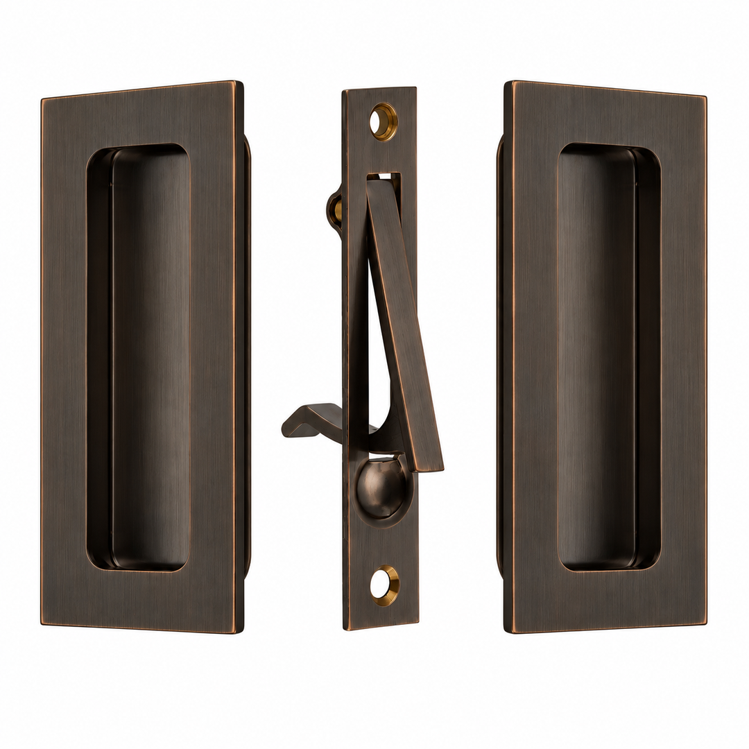 4 Inch Solid Brass Modern Rectangular Pocket Door Pull Set