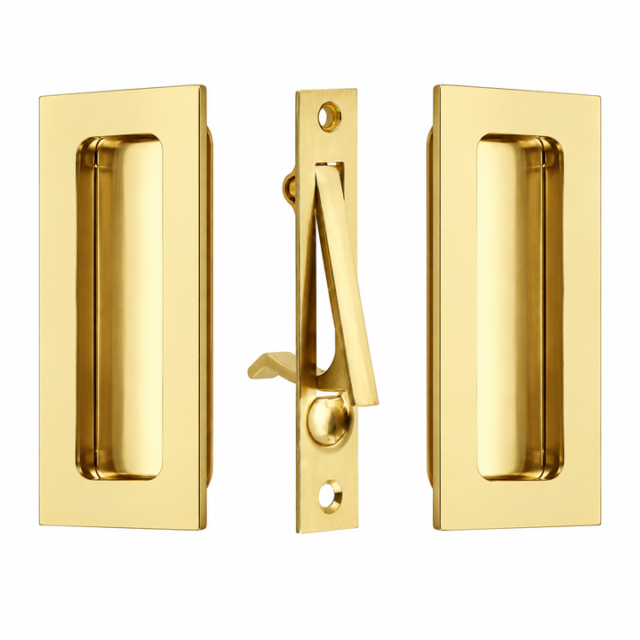 4 Inch Solid Brass Modern Rectangular Pocket Door Pull Set