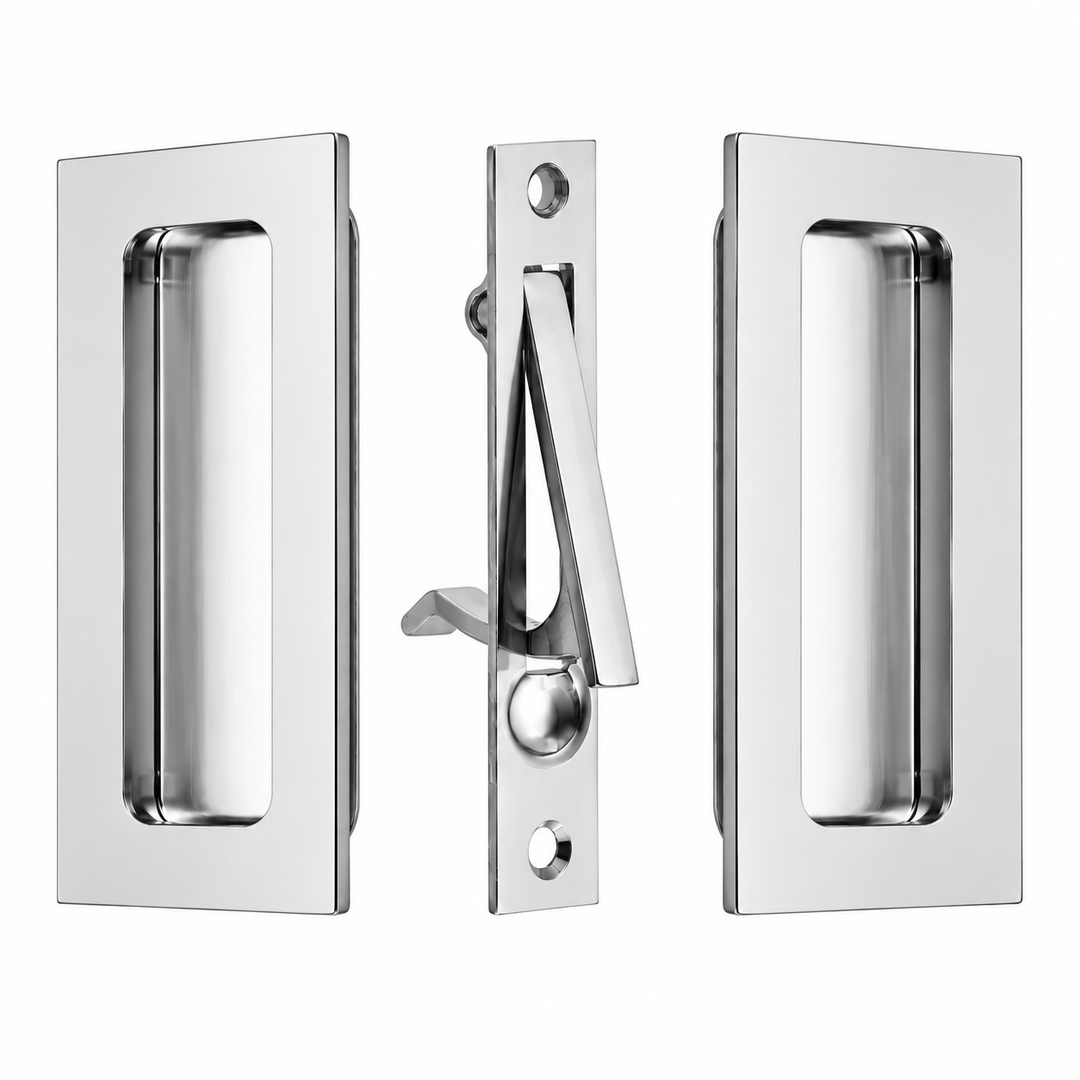 4 Inch Solid Brass Modern Rectangular Pocket Door Pull Set