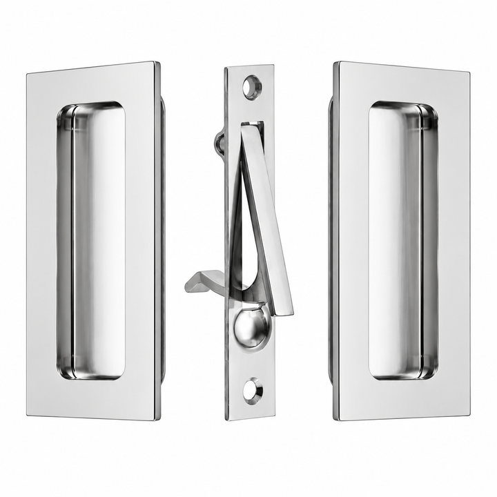 4 Inch Solid Brass Modern Rectangular Pocket Door Pull Set
