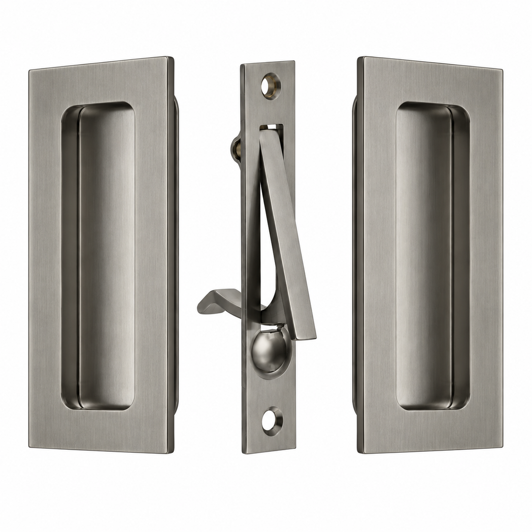 4 Inch Solid Brass Modern Rectangular Pocket Door Pull Set