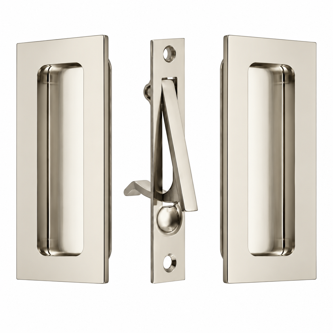 4 Inch Solid Brass Modern Rectangular Pocket Door Pull Set