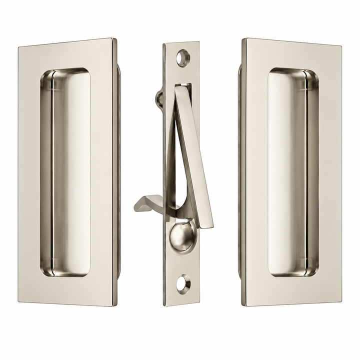 4 Inch Solid Brass Modern Rectangular Pocket Door Pull Set