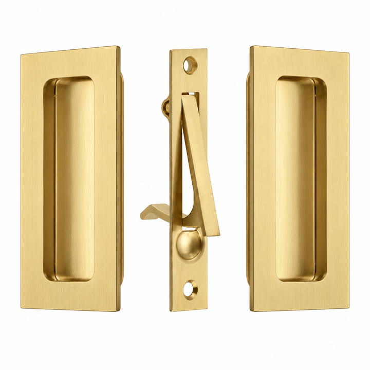 4 Inch Solid Brass Modern Rectangular Pocket Door Pull Set