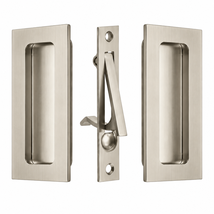 4 Inch Solid Brass Modern Rectangular Pocket Door Pull Set