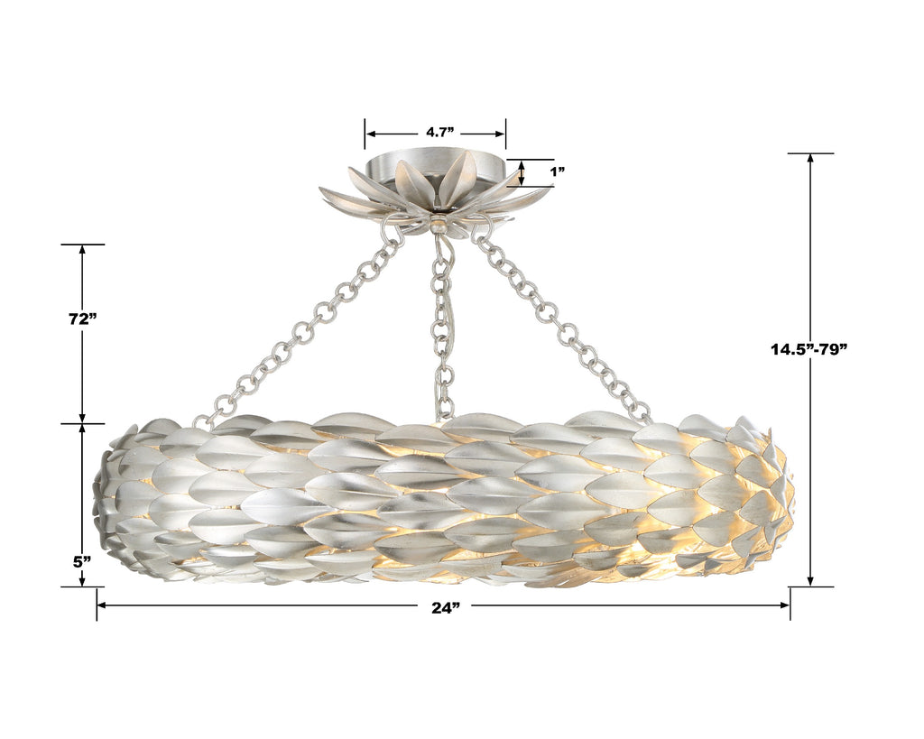 Broche 6 Light Antique Silver Semi Flush Mount Crystorama