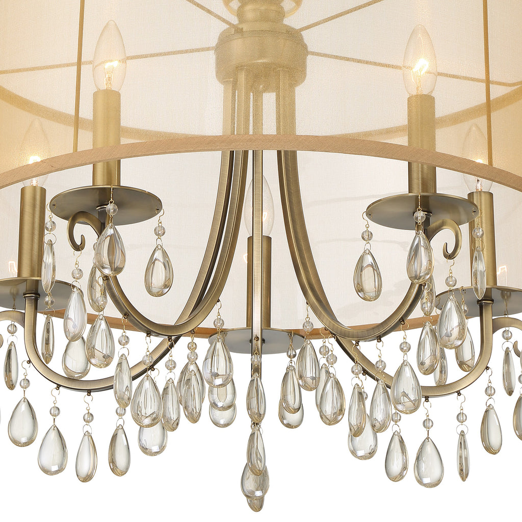 Crystorama Crystorama Hampton 5 Light Drum Shade Antique Brass Chandelier