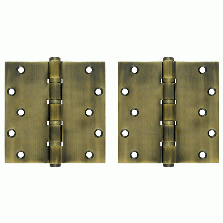 6 Inch X 6 Inch Solid Brass Ball Bearing Square Hinge (Antique Brass Finish) DELTANA