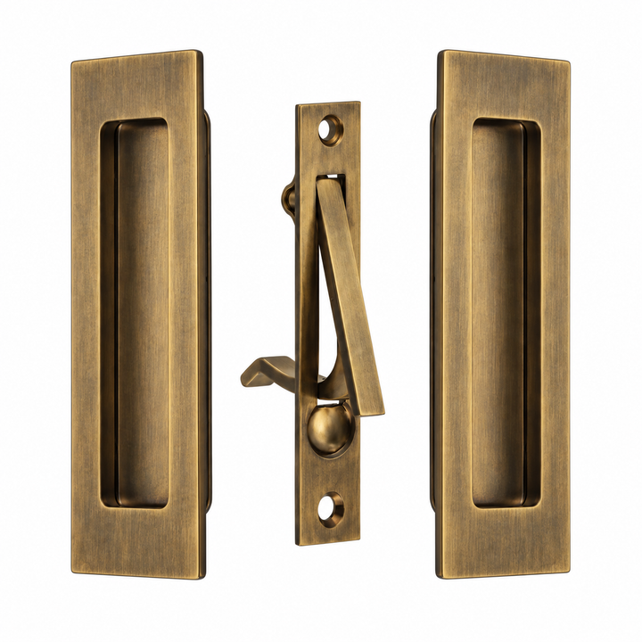 6 Inch Solid Brass Modern Rectangular Pocket Door Pull Set