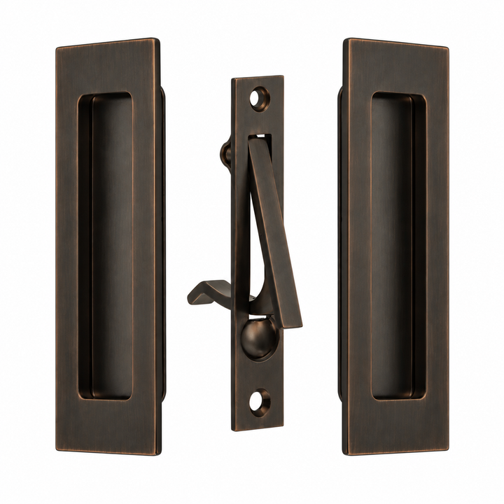 6 Inch Solid Brass Modern Rectangular Pocket Door Pull Set
