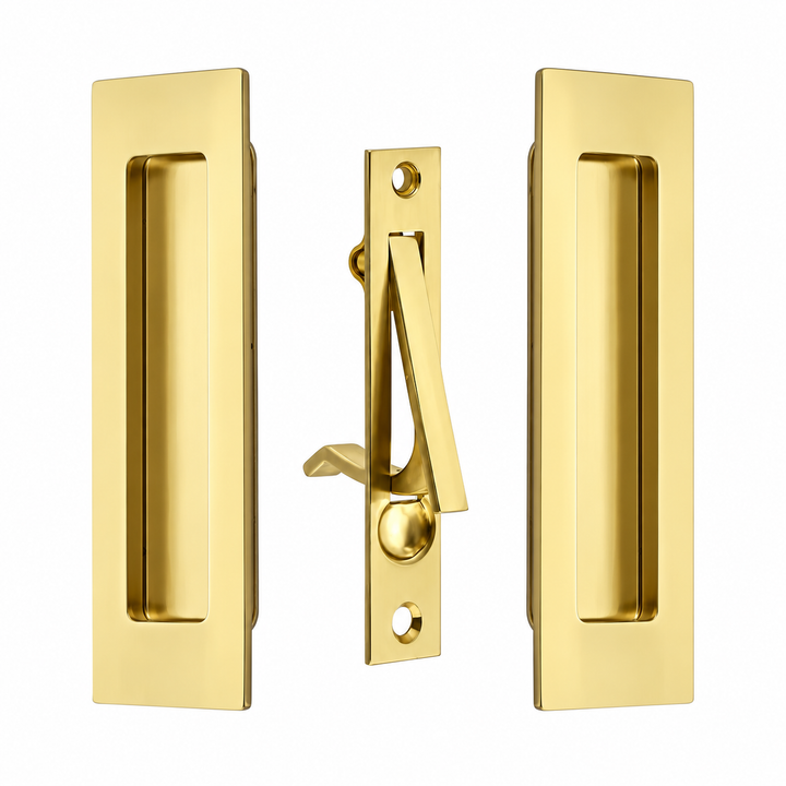 6 Inch Solid Brass Modern Rectangular Pocket Door Pull Set