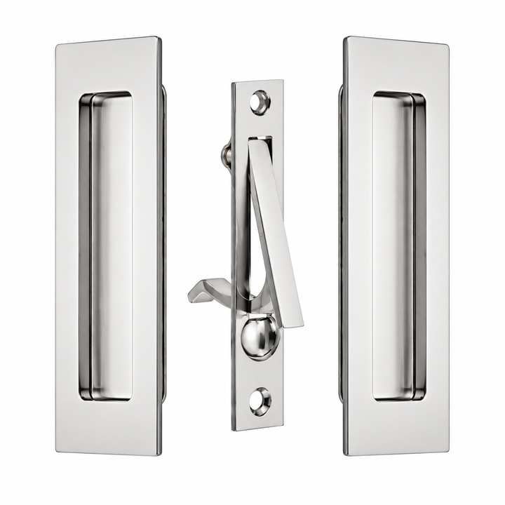 6 Inch Solid Brass Modern Rectangular Pocket Door Pull Set