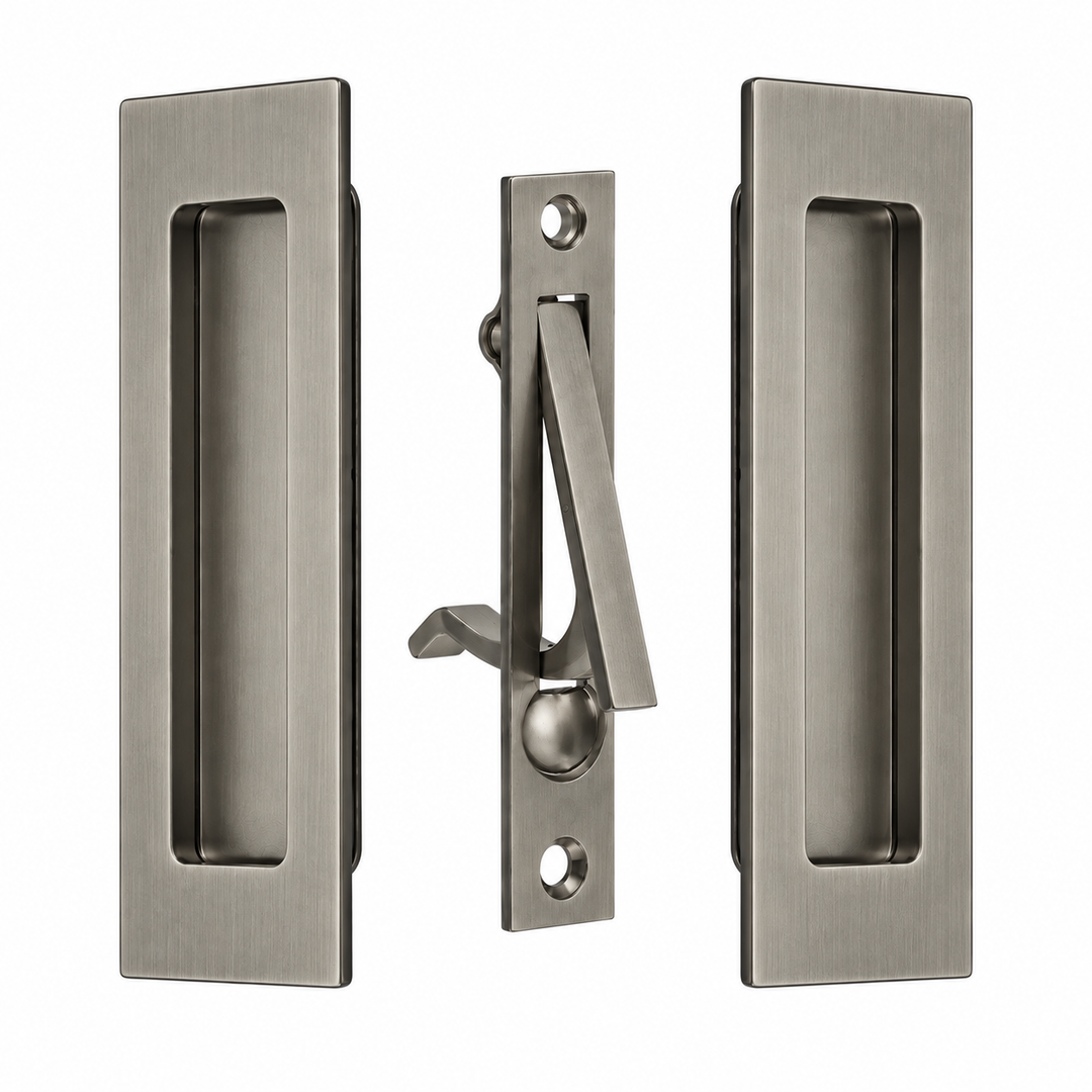 6 Inch Solid Brass Modern Rectangular Pocket Door Pull Set