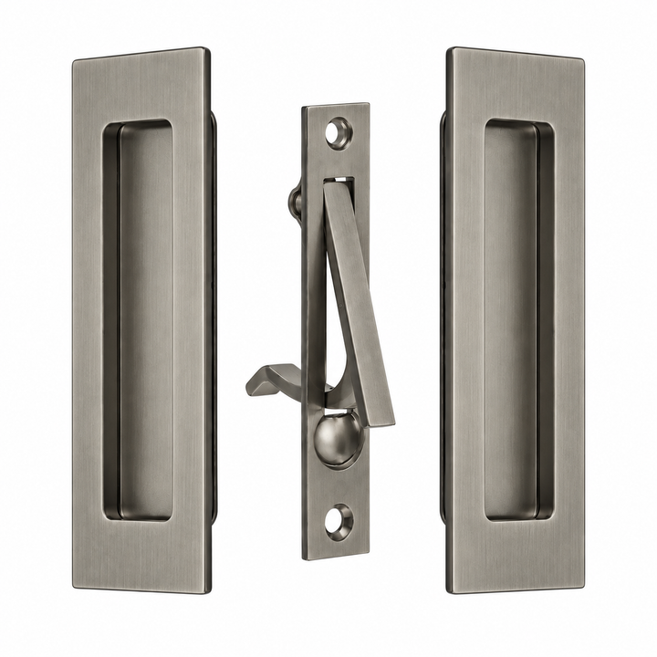 6 Inch Solid Brass Modern Rectangular Pocket Door Pull Set