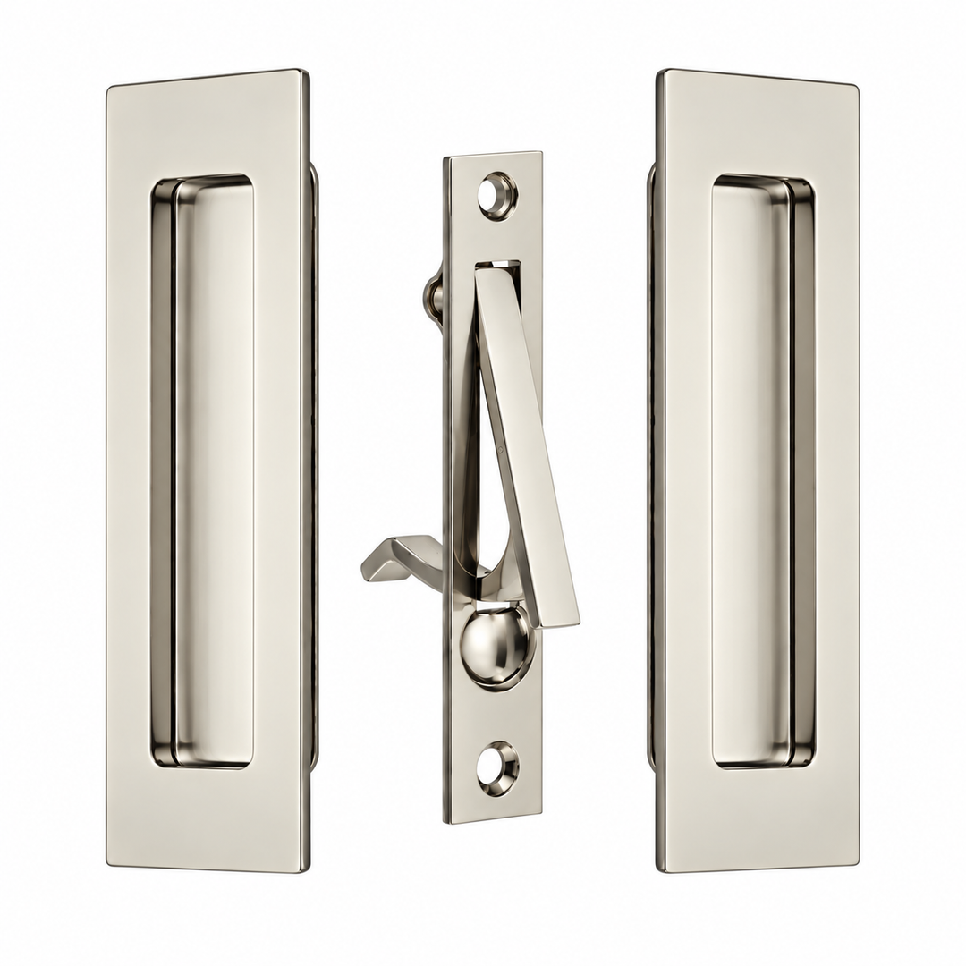 6 Inch Solid Brass Modern Rectangular Pocket Door Pull Set