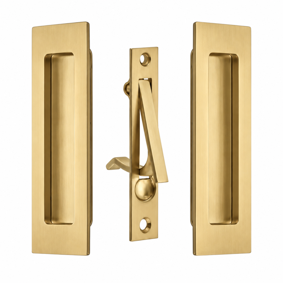 6 Inch Solid Brass Modern Rectangular Pocket Door Pull Set