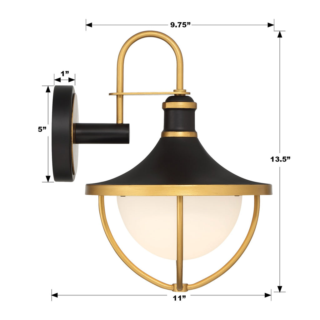 Crystorama Crystorama Atlas 1 Light Matte Black + Textured Gold Outdoor Sconce