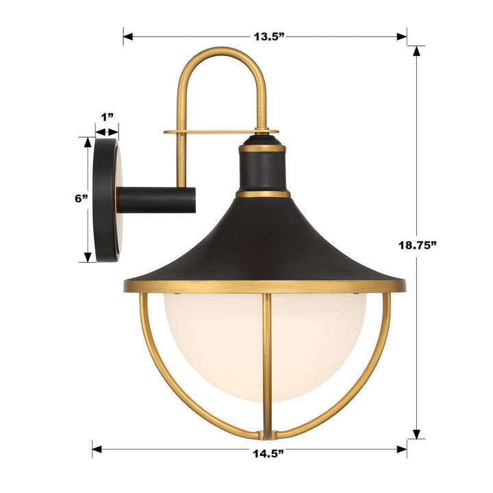 Crystorama Crystorama Atlas 1 Light Matte Black + Textured Gold Outdoor Sconce