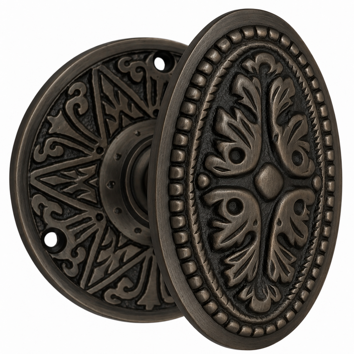 Eastlake Rosette Door Set with Avalon Oval Door Knobs (Several Finishes Available)