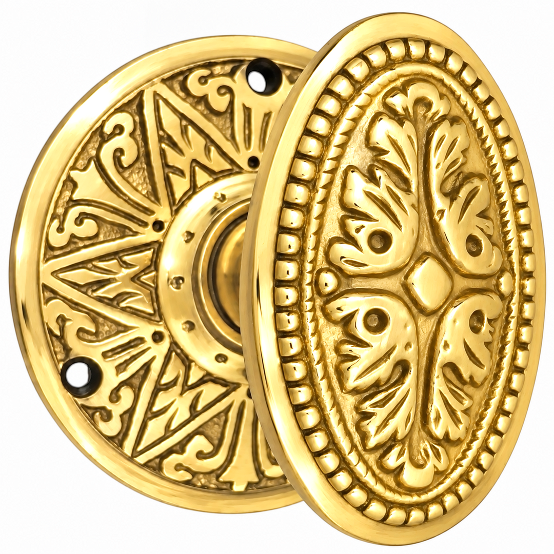 Eastlake Rosette Door Set with Avalon Oval Door Knobs (Several Finishes Available)