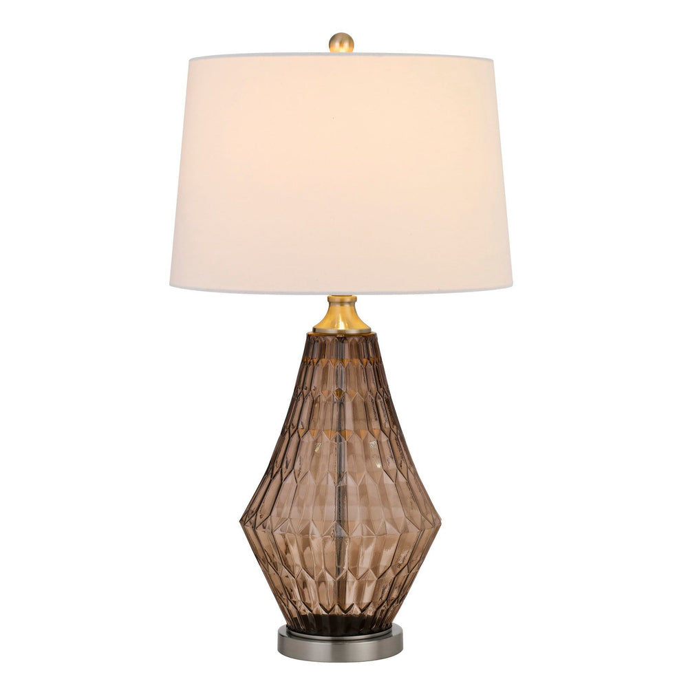150W 3 WAY CONOVER GLASS TABLE LAMP WITH HARDBADK TAPER DRUM FABRIC SHADE Cal Lighting