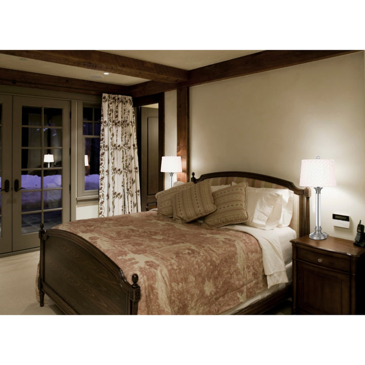 150W 3 WAY RUSTON CRYSTAL/METAL TABLE LAMP WITH PLEATED HARDBACK SHADE Cal Lighting