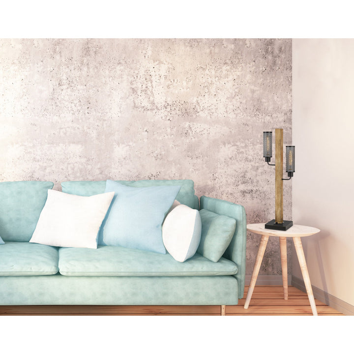 60W X 2 LENOX LANTERN STYLE RUBBER WOOD / METAL TABLE LAMP WITH MESH METAL SHADES Cal Lighting