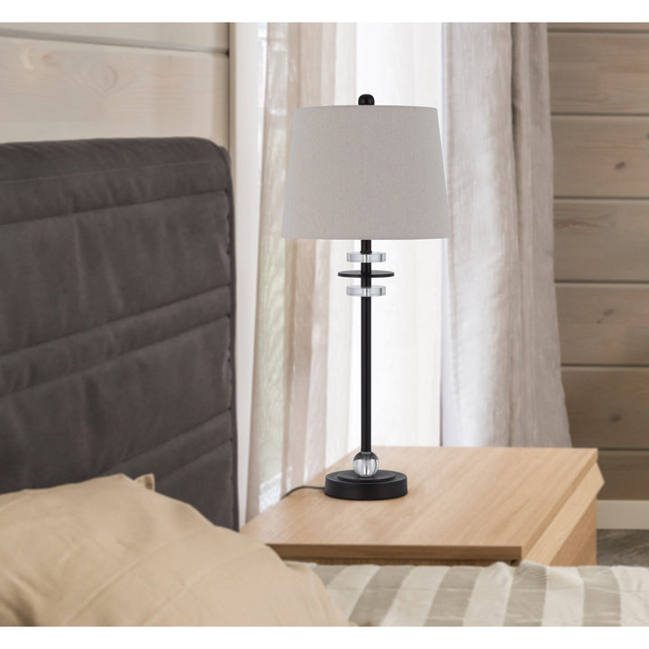 60W SITKA BUFFET LAMP WITH CRYSTAL ACCENT FONT AND HARDBACK TAPER DRUM FABRIC SHADE (SOLD AS PAIRS) Cal Lighting