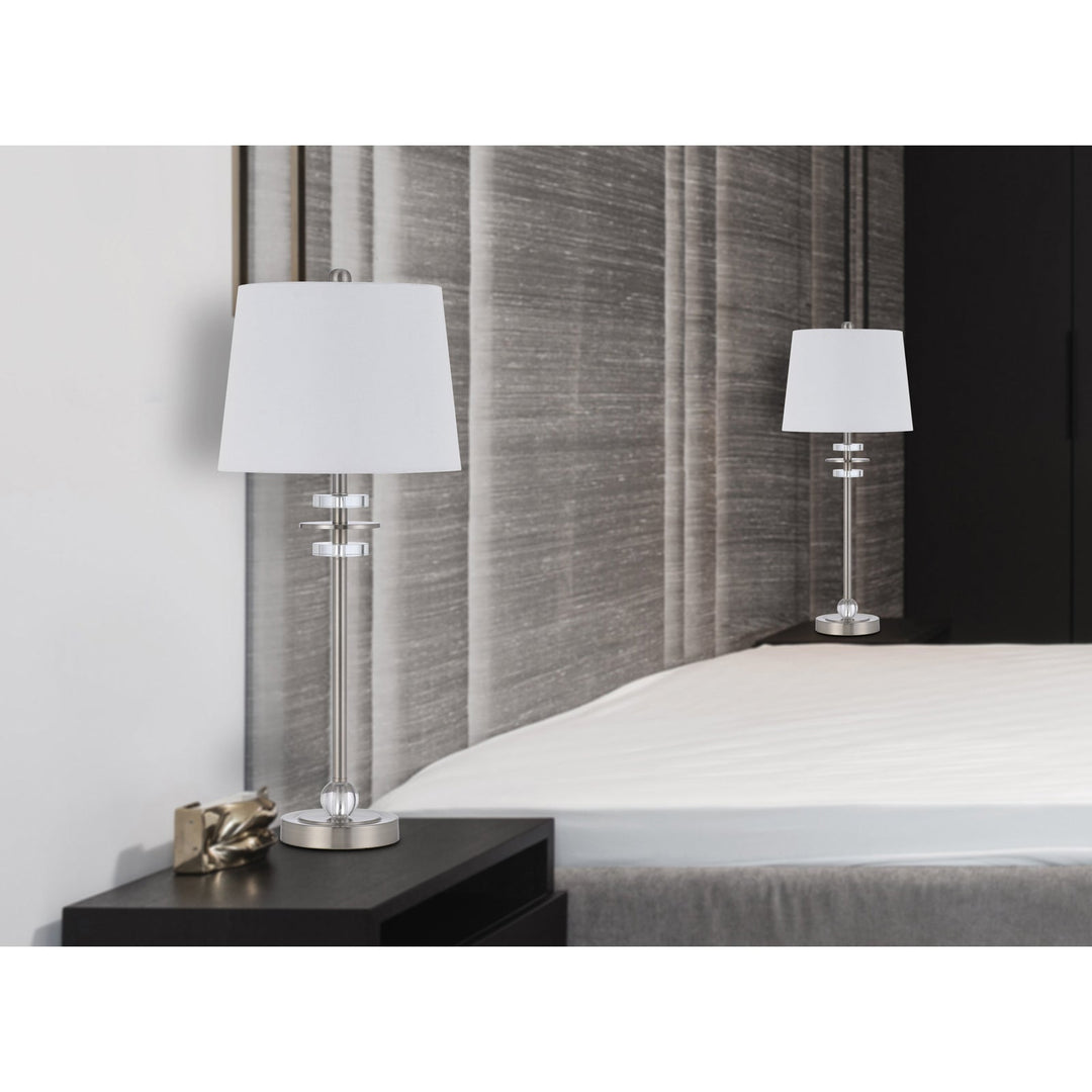 60W SITKA BUFFET LAMP WITH CRYSTAL ACCENT FONT AND HARDBACK TAPER DRUM FABRIC SHADE (SOLD AS PAIRS) Cal Lighting